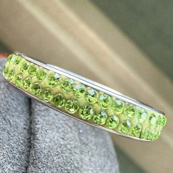 Green Crystal Stainless Steel Eternity Band – Size 7.5  Sparkle Ring - Picture 4 of 17